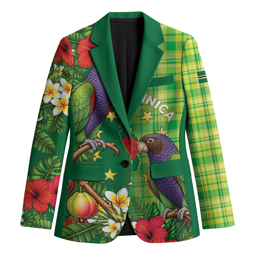 Personalized Dominica Independence Day Blazer Sisserou Parrot Madras Pattern
