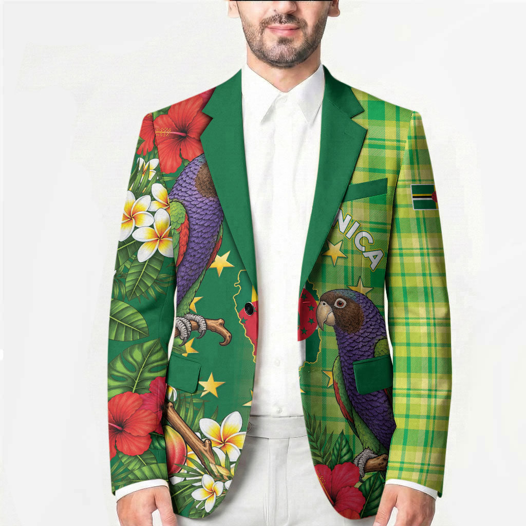 Personalized Dominica Independence Day Blazer Sisserou Parrot Madras Pattern