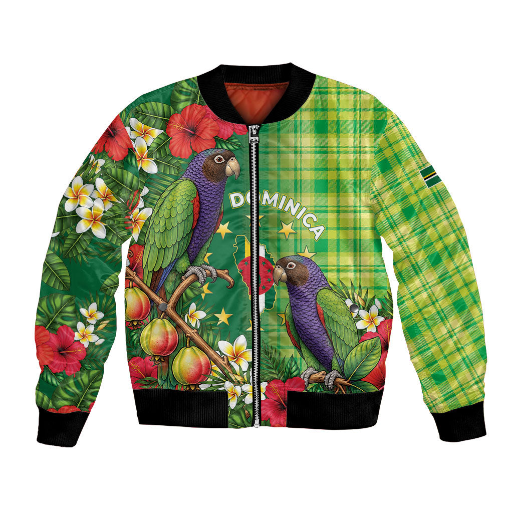 Personalized Dominica Independence Day Bomber Jacket Sisserou Parrot Madras Pattern