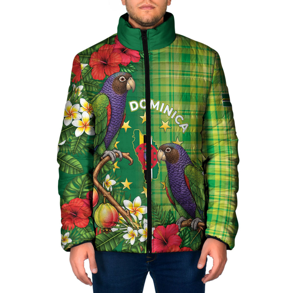 Personalized Dominica Independence Day Padded Jacket Sisserou Parrot Madras Pattern