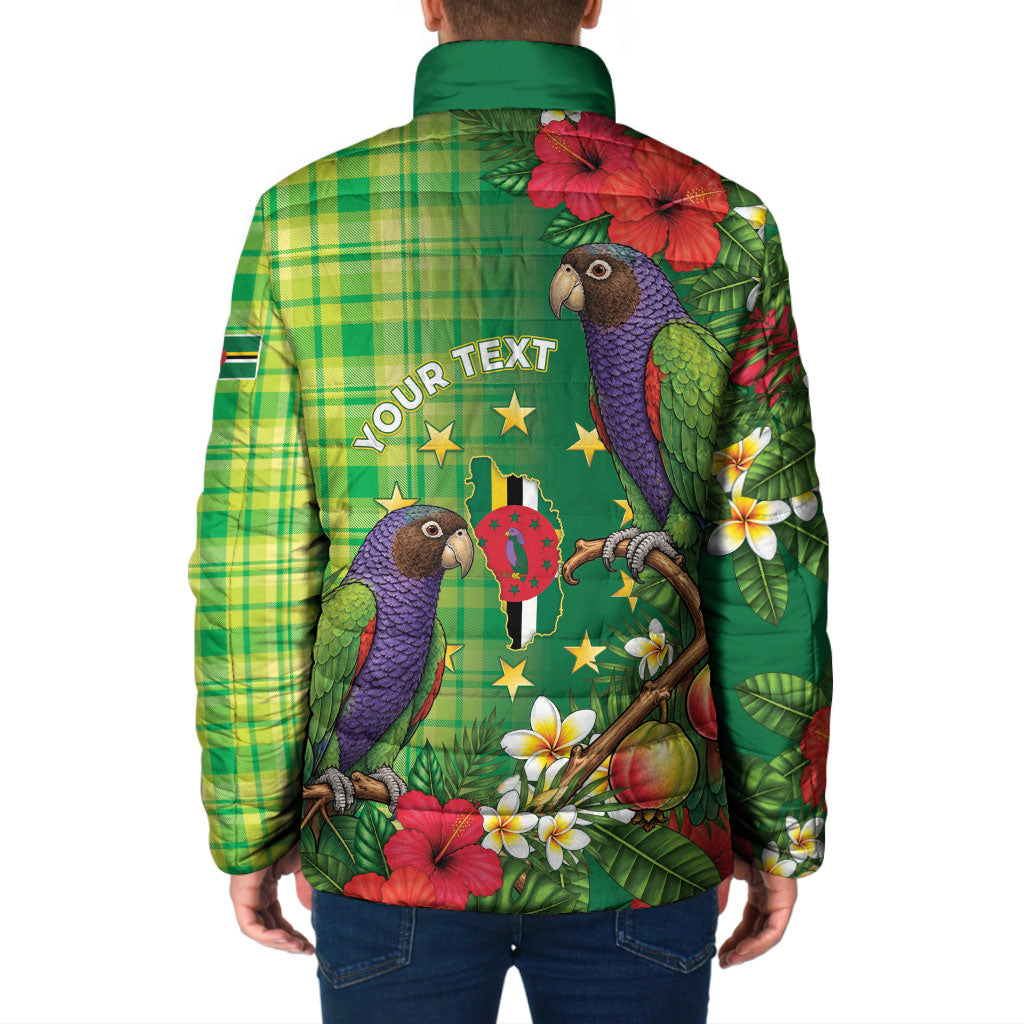 Personalized Dominica Independence Day Padded Jacket Sisserou Parrot Madras Pattern