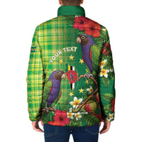 Personalized Dominica Independence Day Padded Jacket Sisserou Parrot Madras Pattern