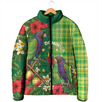 Personalized Dominica Independence Day Padded Jacket Sisserou Parrot Madras Pattern