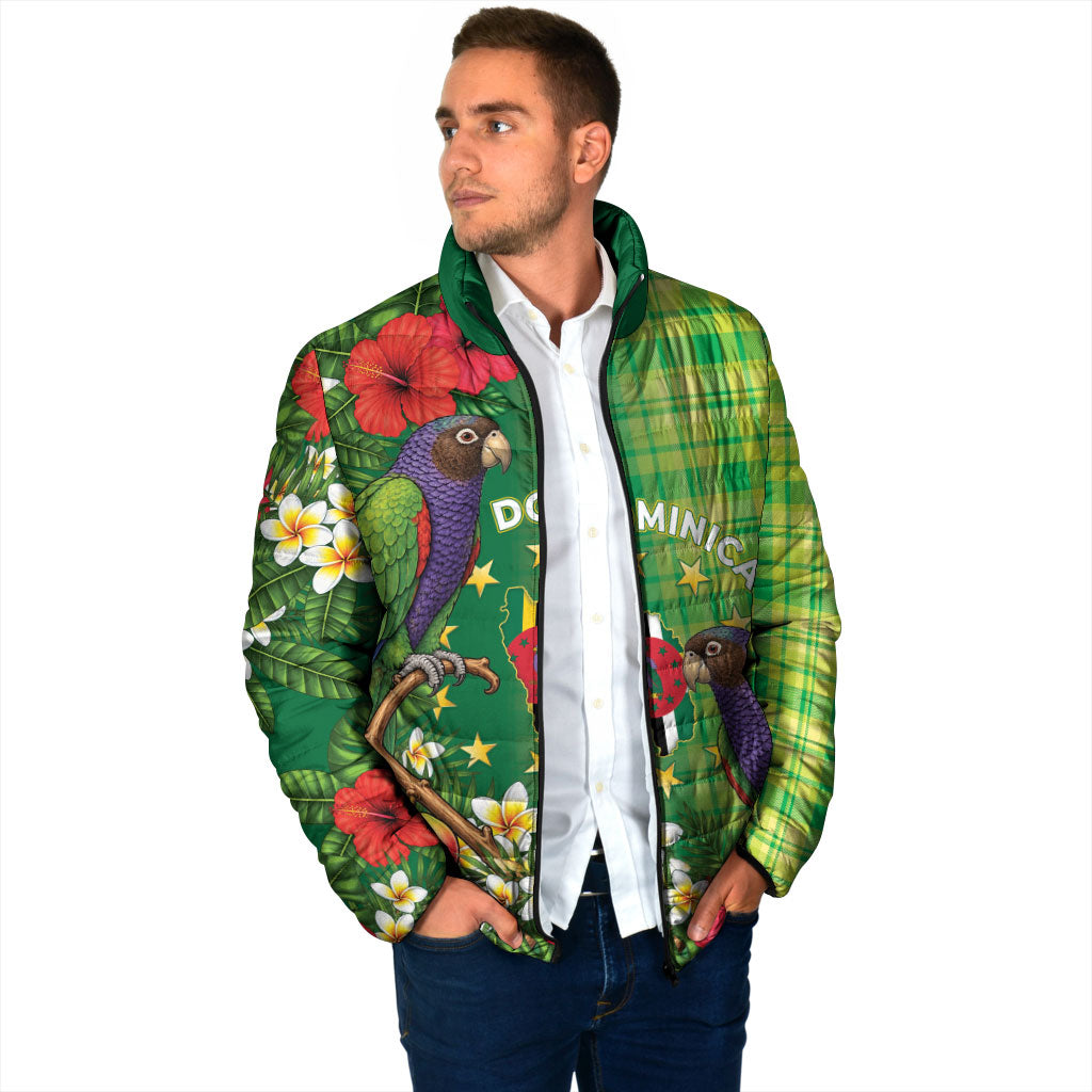 Personalized Dominica Independence Day Padded Jacket Sisserou Parrot Madras Pattern