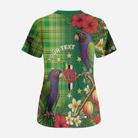 Personalized Dominica Independence Day Scrub Top Sisserou Parrot Madras Pattern