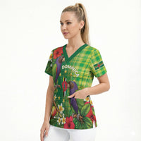 Personalized Dominica Independence Day Scrub Top Sisserou Parrot Madras Pattern