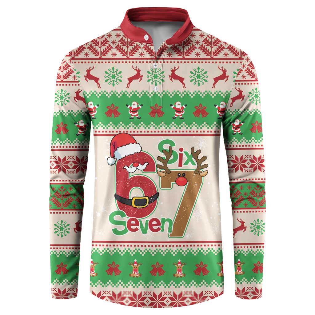 Funny Six Seven Meme Christmas Button Sweatshirt Santa Says 6 7 - Wonder Print Shop