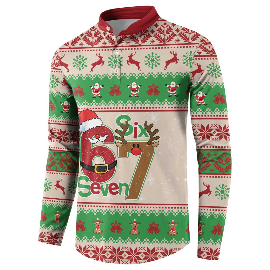 Funny Six Seven Meme Christmas Button Sweatshirt Santa Says 6 7 - Wonder Print Shop