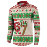 Funny Six Seven Meme Christmas Button Sweatshirt Santa Says 6 7 - Wonder Print Shop