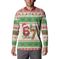 Funny Six Seven Meme Christmas Button Sweatshirt Santa Says 6 7 - Wonder Print Shop