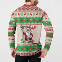 Funny Six Seven Meme Christmas Button Sweatshirt Santa Says 6 7 - Wonder Print Shop