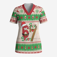Funny Six Seven Meme Christmas Scrub Top Santa Says 6 7 - Wonder Print Shop