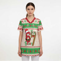 Funny Six Seven Meme Christmas Scrub Top Santa Says 6 7 - Wonder Print Shop