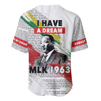 White baseball jersey with “I HAVE A DREAM” and “MLK 1963” typography graphic