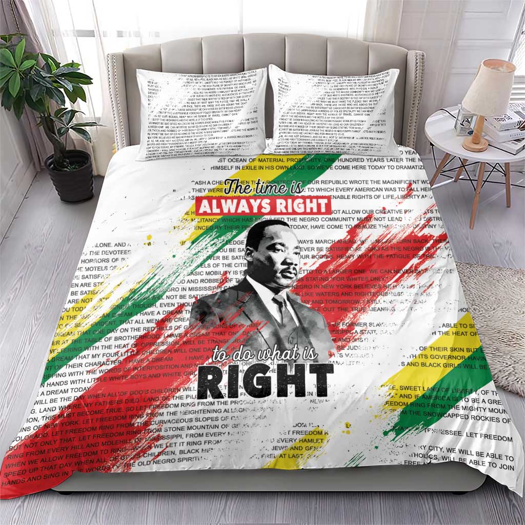 White bedding set with MLK portrait on duvet cover and matching pillowcases