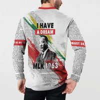 White button-up sweatshirt back print with 'I Have a Dream' and MLK 1963 graphic