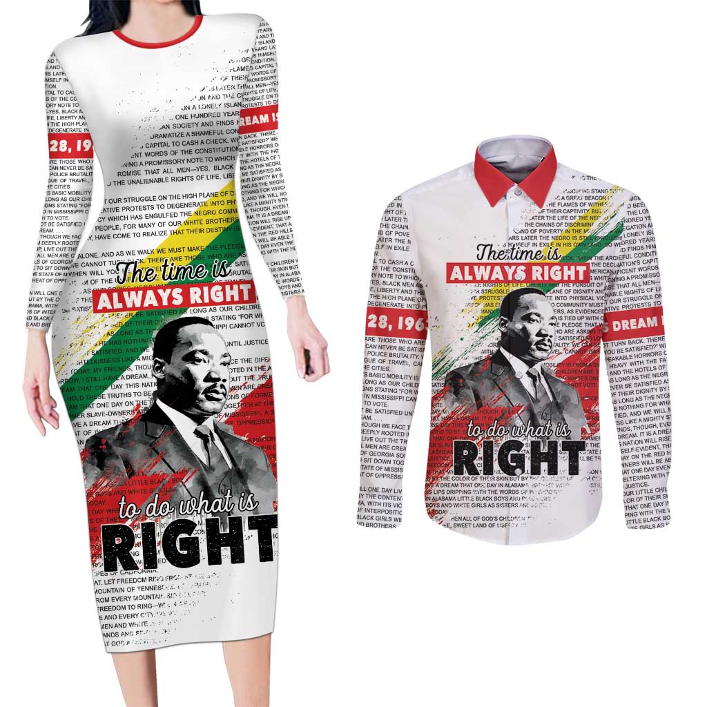 Martin Luther King Couples Matching Long Sleeve Bodycon Dress and Long Sleeve Button Shirt Honoring The Legacy White Version LT05 - Wonder Print Shop