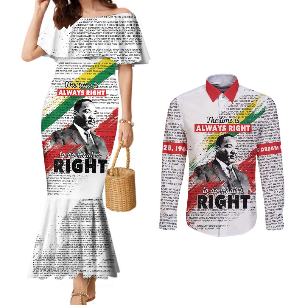 Martin Luther King Couples Matching Mermaid Dress and Long Sleeve Button Shirt Honoring The Legacy White Version