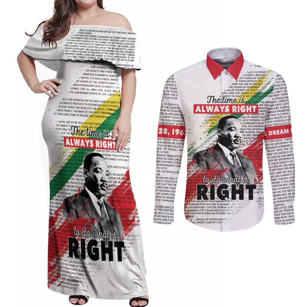 Martin Luther King Couples Matching Off Shoulder Maxi Dress and Long Sleeve Button Shirt Honoring The Legacy White Version LT05 - Wonder Print Shop