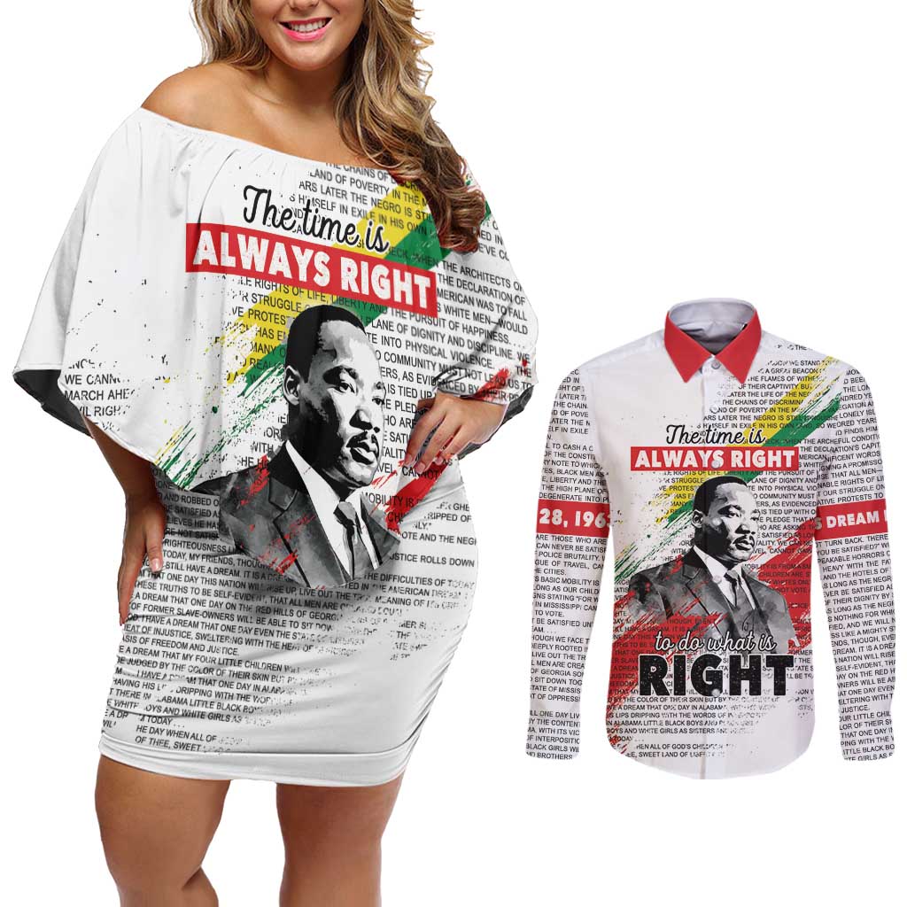 Martin Luther King Couples Matching Off Shoulder Short Dress and Long Sleeve Button Shirt Honoring The Legacy White Version LT05 - Wonder Print Shop