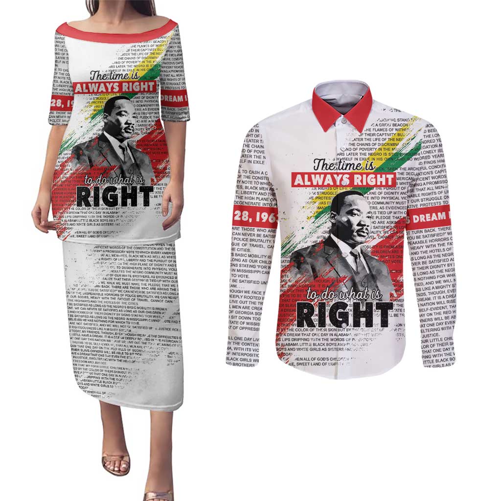 Martin Luther King Couples Matching Puletasi and Long Sleeve Button Shirt Honoring The Legacy White Version LT05 - Wonder Print Shop