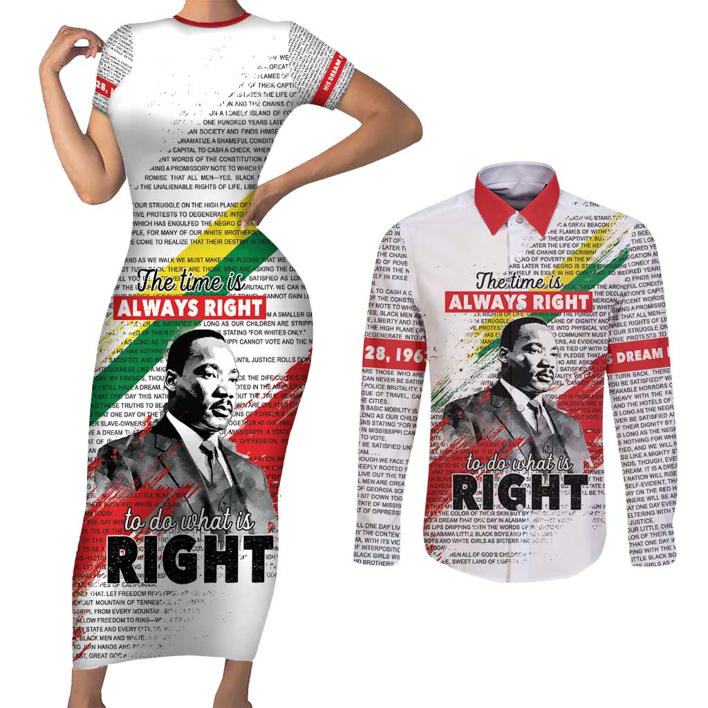 Martin Luther King Couples Matching Short Sleeve Bodycon Dress and Long Sleeve Button Shirt Honoring The Legacy White Version LT05 - Wonder Print Shop