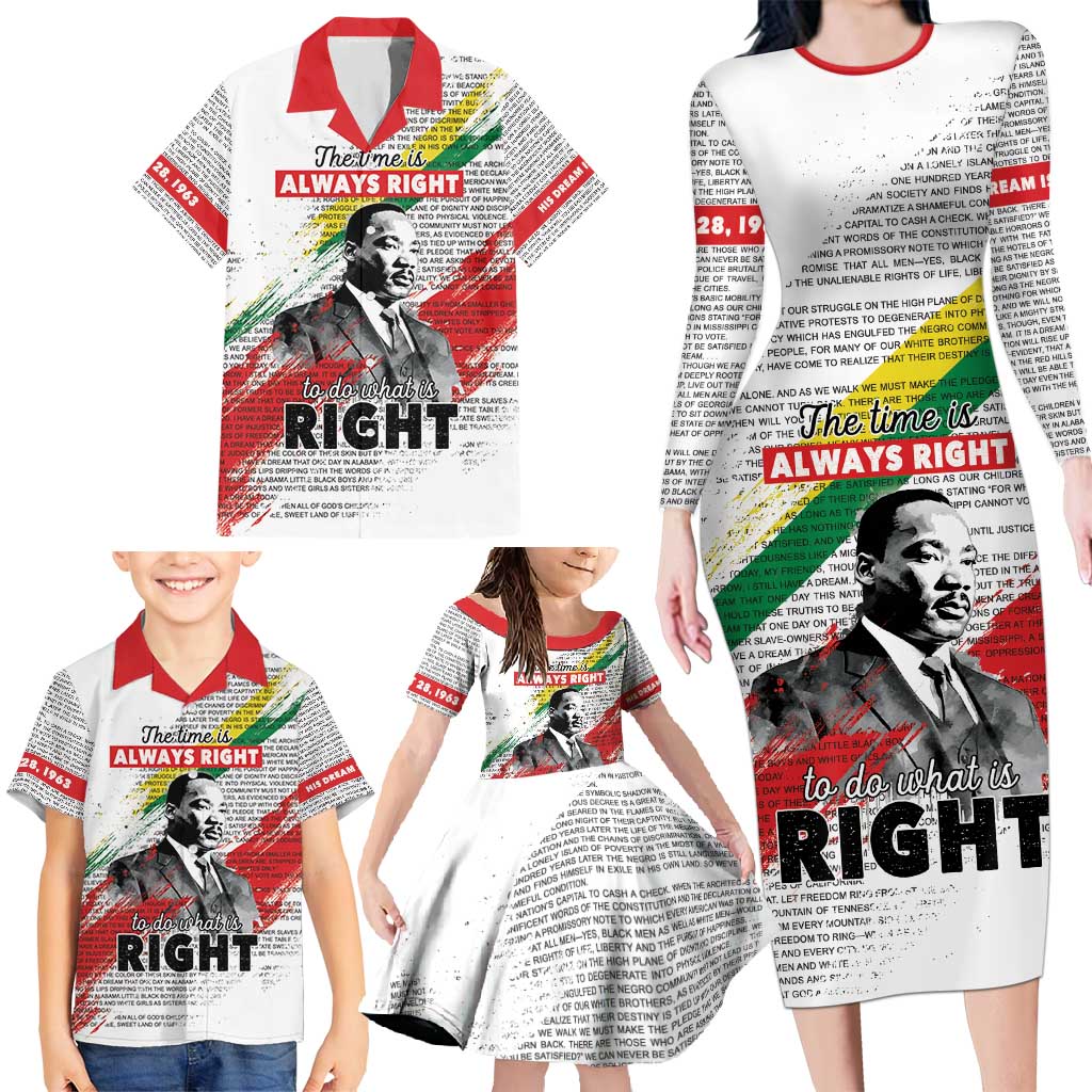 Martin Luther King Family Matching Long Sleeve Bodycon Dress and Hawaiian Shirt Honoring The Legacy White Version LT05 - Wonder Print Shop