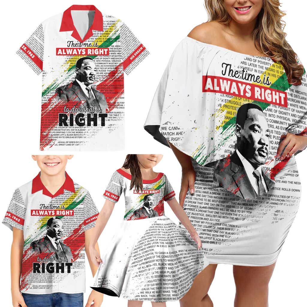 Martin Luther King Family Matching Off Shoulder Short Dress and Hawaiian Shirt Honoring The Legacy White Version LT05 - Wonder Print Shop