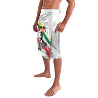 White printed lavalava wrap skirt in side view with MLK portrait and "I Have a Dream"