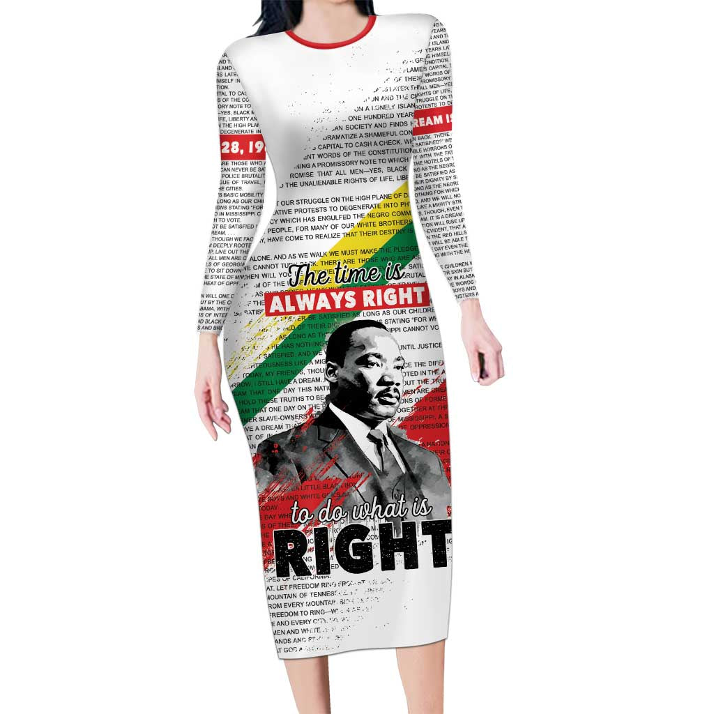 Martin Luther King Long Sleeve Bodycon Dress Honoring The Legacy White Version LT05 - Wonder Print Shop