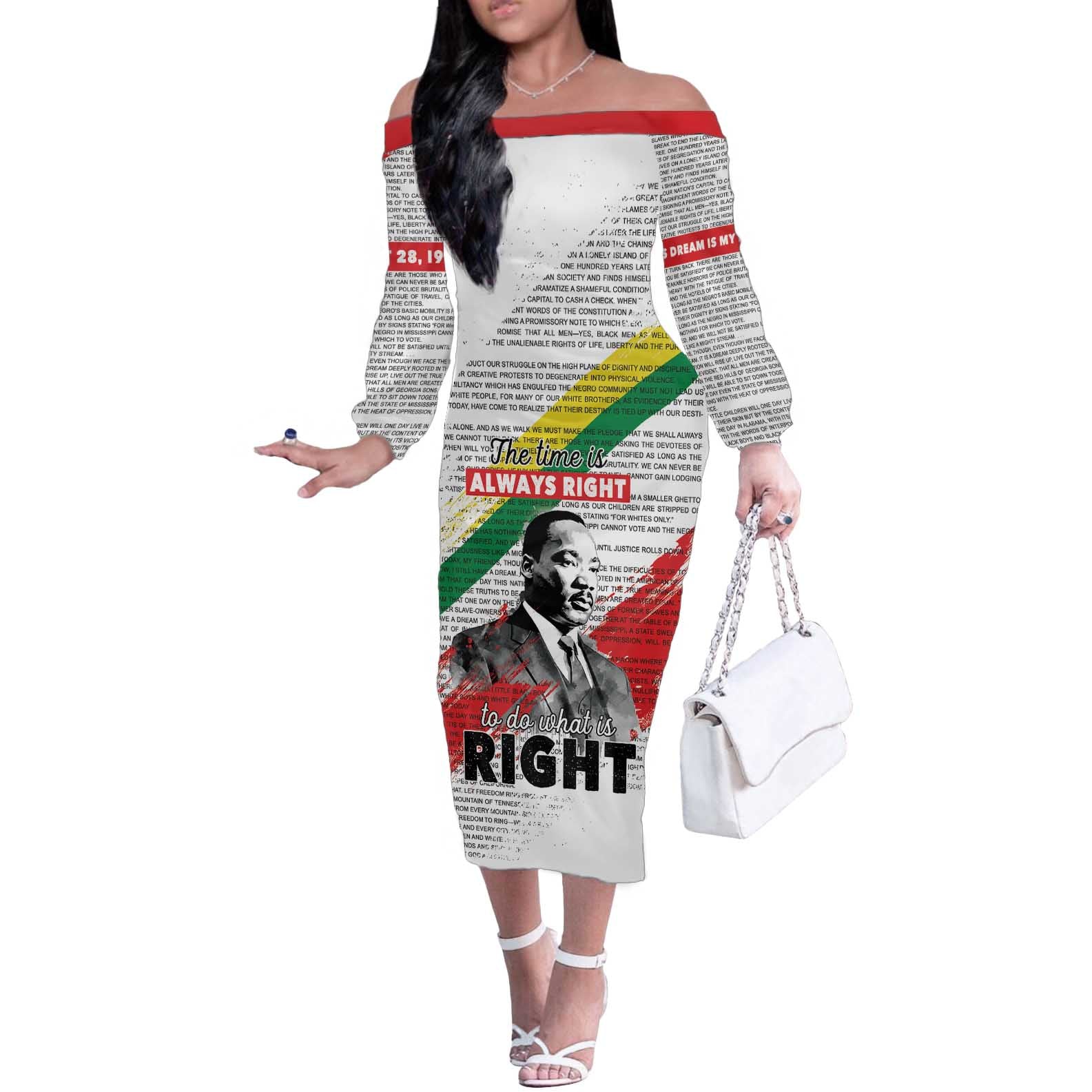 Martin Luther King Off The Shoulder Long Sleeve Dress Honoring The Legacy White Version LT05 - Wonder Print Shop