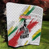 White quilt with diamond stitching featuring Martin Luther King portrait and red-green-yellow stripes