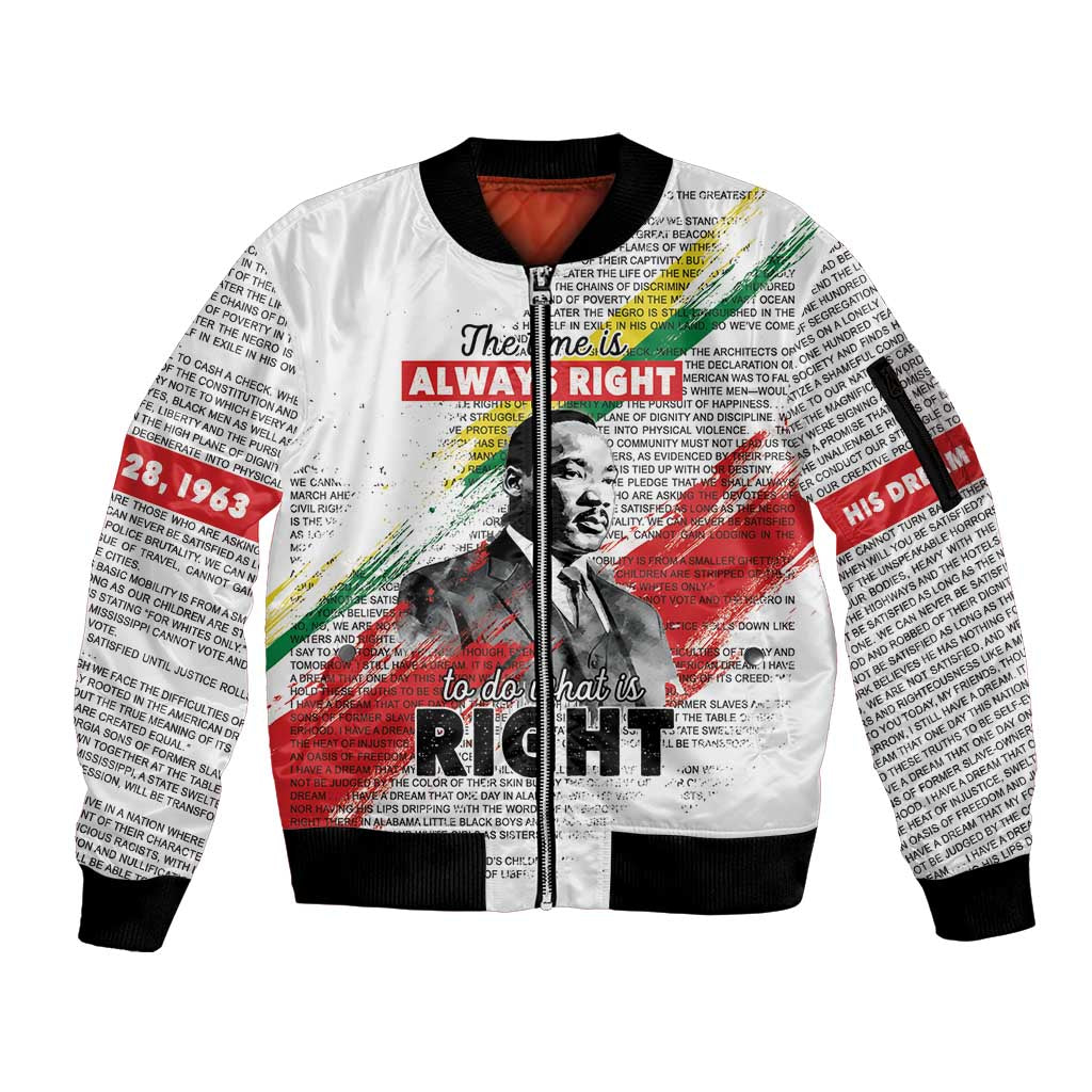 Martin Luther King Sleeve Zip Bomber Jacket Honoring The Legacy White Version LT05 - Wonder Print Shop