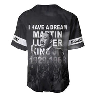 Black baseball jersey with back MLK portrait and “I Have A Dream” text