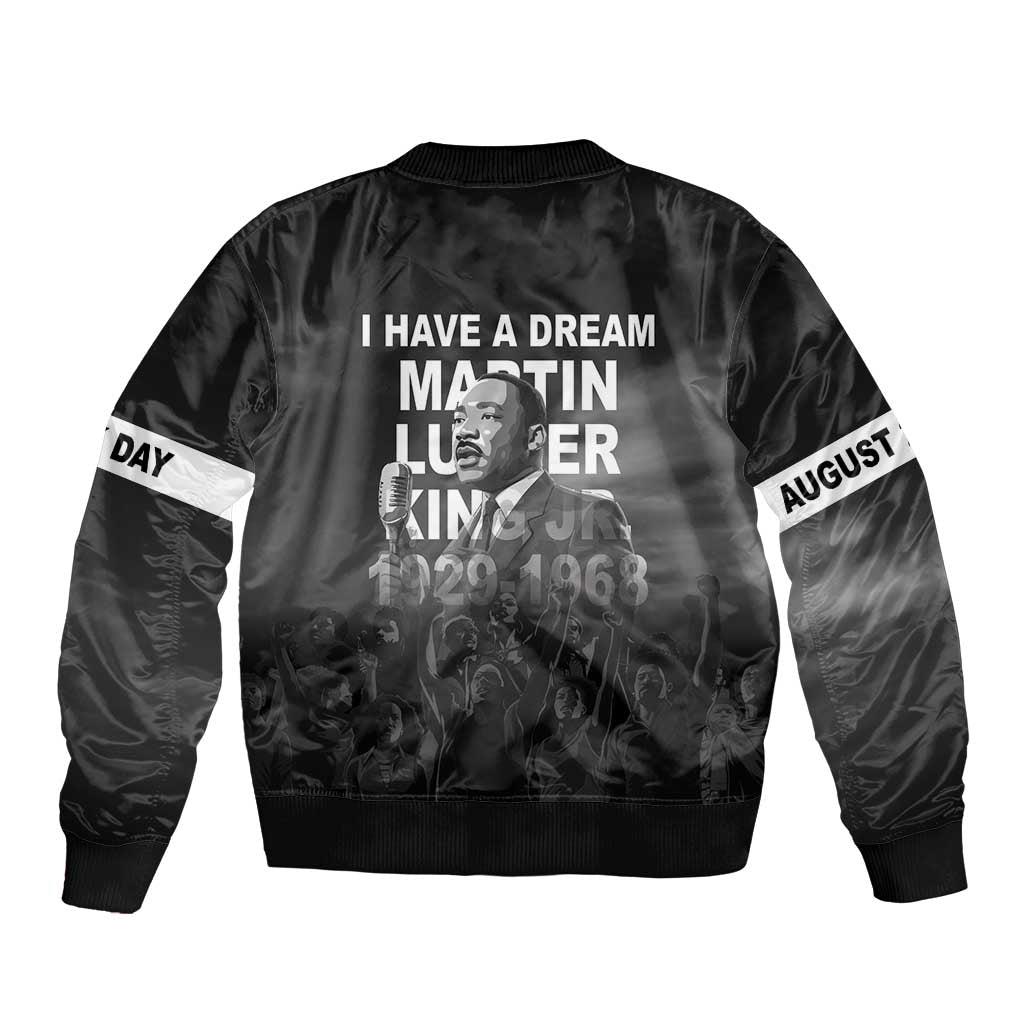 Unisex black bomber jacket with back “I Have a Dream” Martin Luther King Jr print