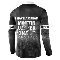 Black button-up sweatshirt back with 'I Have a Dream' text and MLK portrait graphic