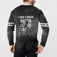 Black button-up sweatshirt back with 'I Have a Dream' MLK portrait and crowd graphic