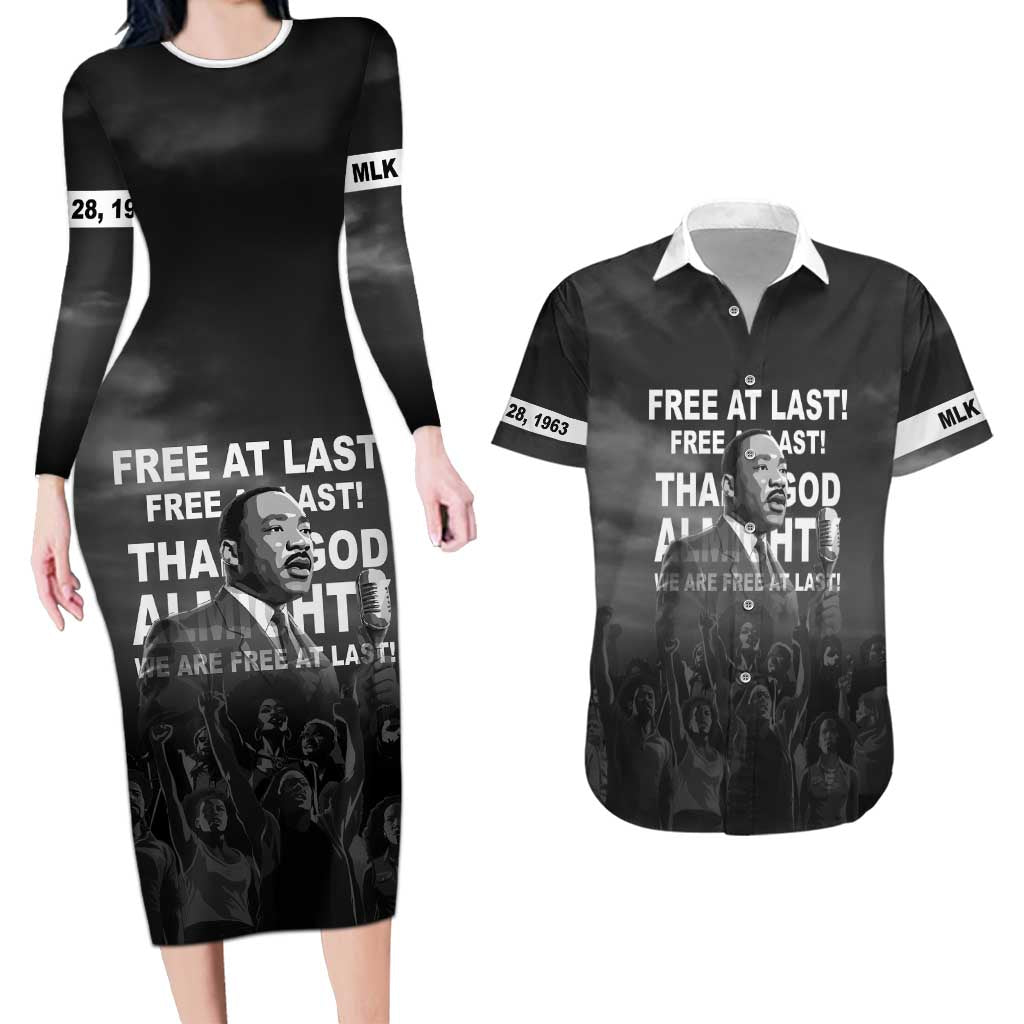 Martin Luther King MLK Couples Matching Long Sleeve Bodycon Dress and Hawaiian Shirt I Have A Dream LT05 - Wonder Print Shop