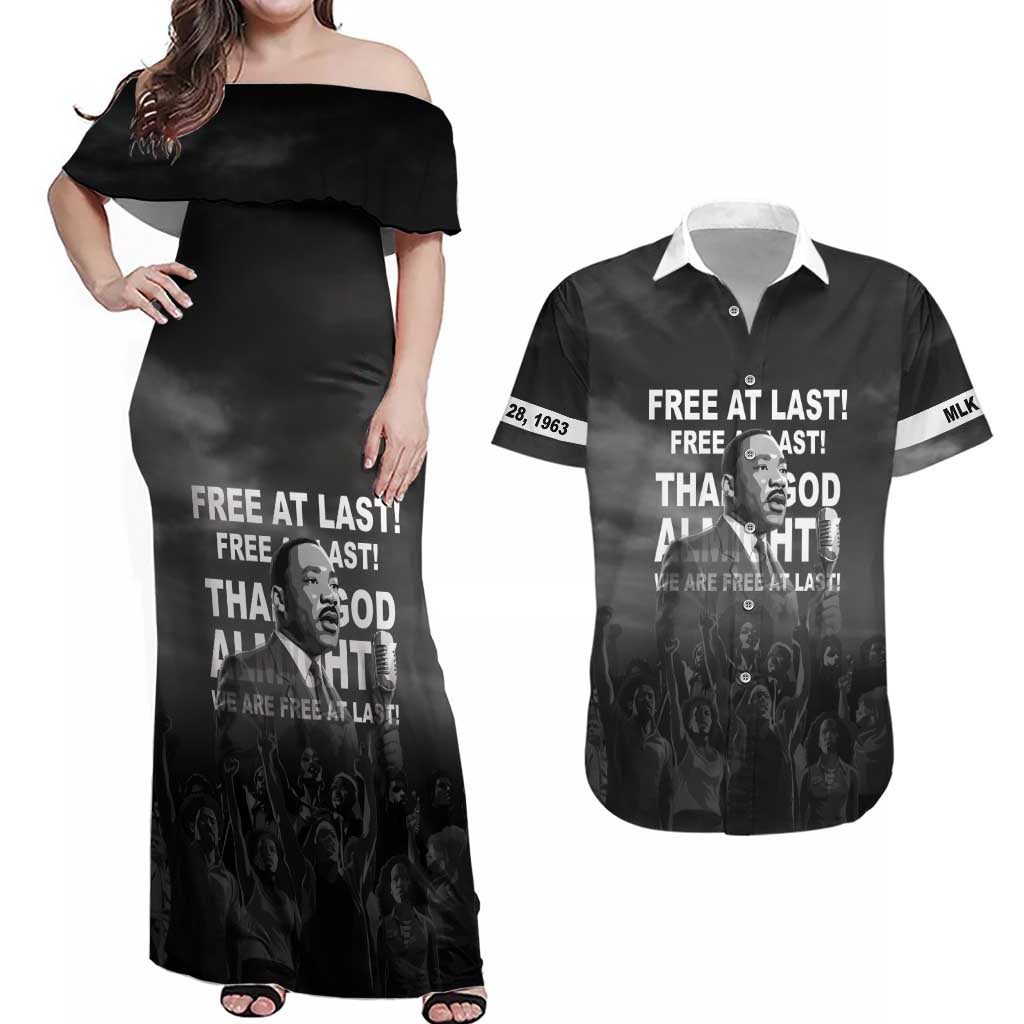 Martin Luther King MLK Couples Matching Off Shoulder Maxi Dress and Hawaiian Shirt I Have A Dream LT05 - Wonder Print Shop