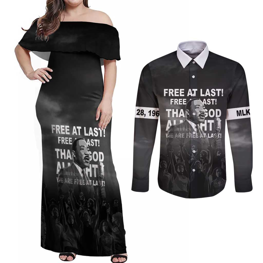 Martin Luther King MLK Couples Matching Off Shoulder Maxi Dress and Long Sleeve Button Shirt I Have A Dream LT05 - Wonder Print Shop