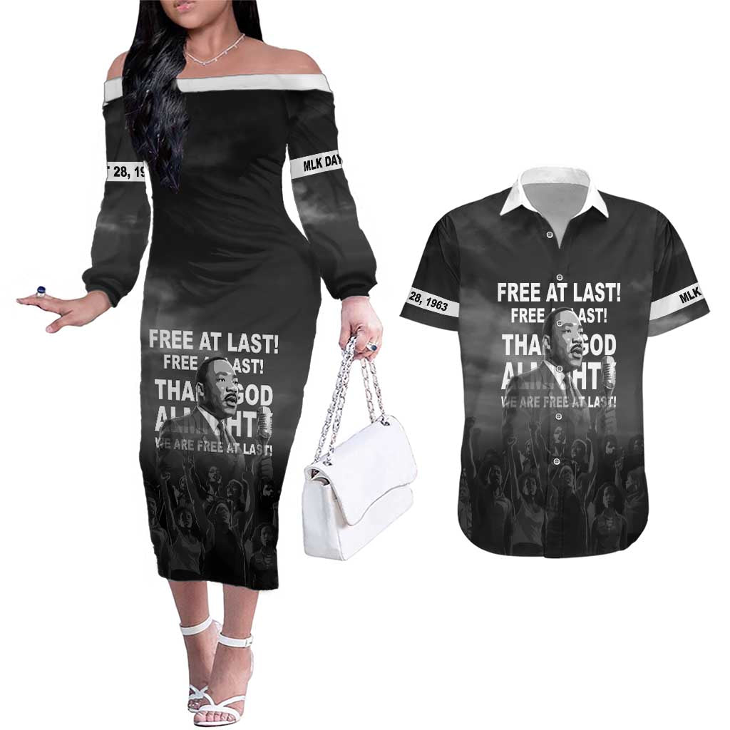 Martin Luther King MLK Couples Matching Off The Shoulder Long Sleeve Dress and Hawaiian Shirt I Have A Dream LT05 - Wonder Print Shop