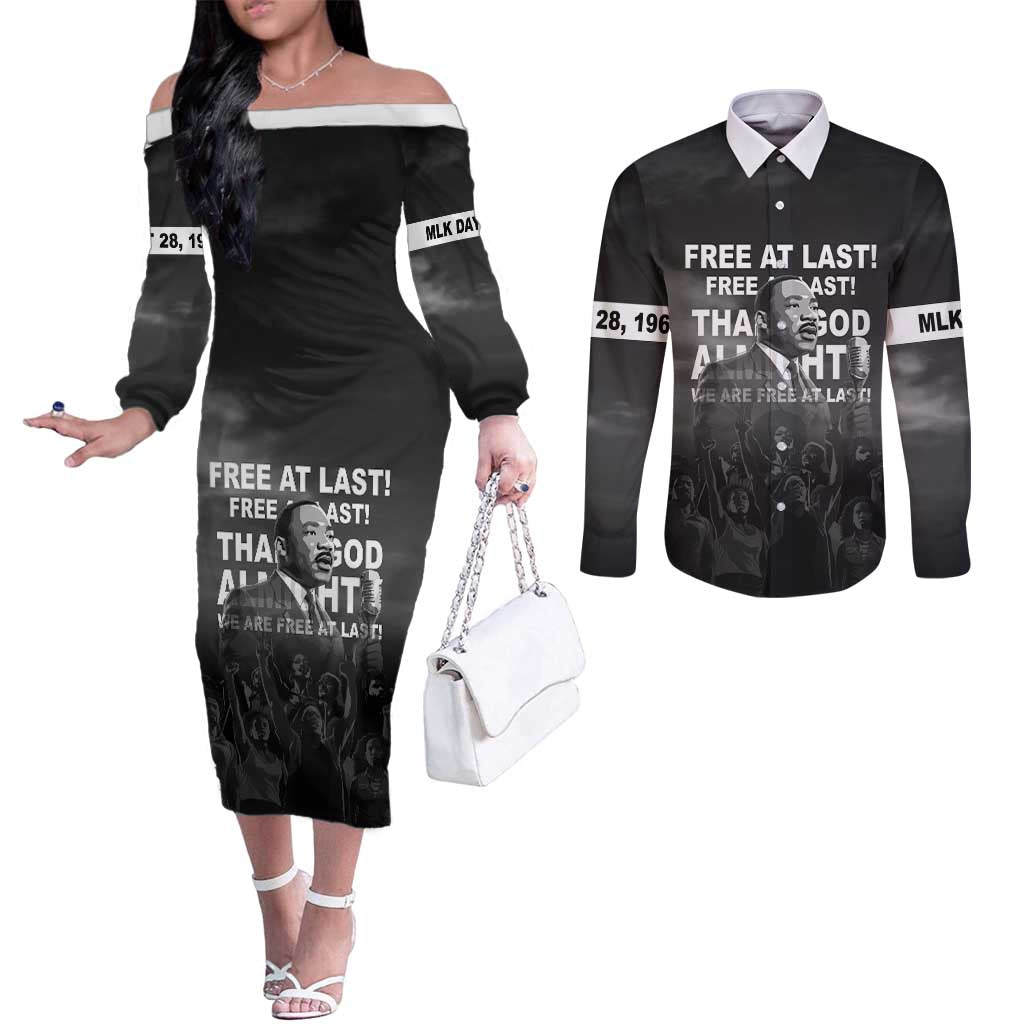 Martin Luther King MLK Couples Matching Off The Shoulder Long Sleeve Dress and Long Sleeve Button Shirt I Have A Dream