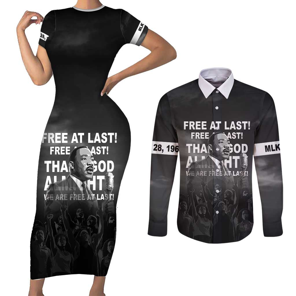 Martin Luther King MLK Couples Matching Short Sleeve Bodycon Dress and Long Sleeve Button Shirt I Have A Dream LT05 - Wonder Print Shop