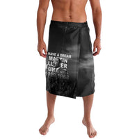 Black lavalava skirt with front graphic print, wrap-style elastic waist