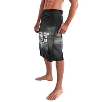 Black lavalava skirt with left-front graphic print, side view