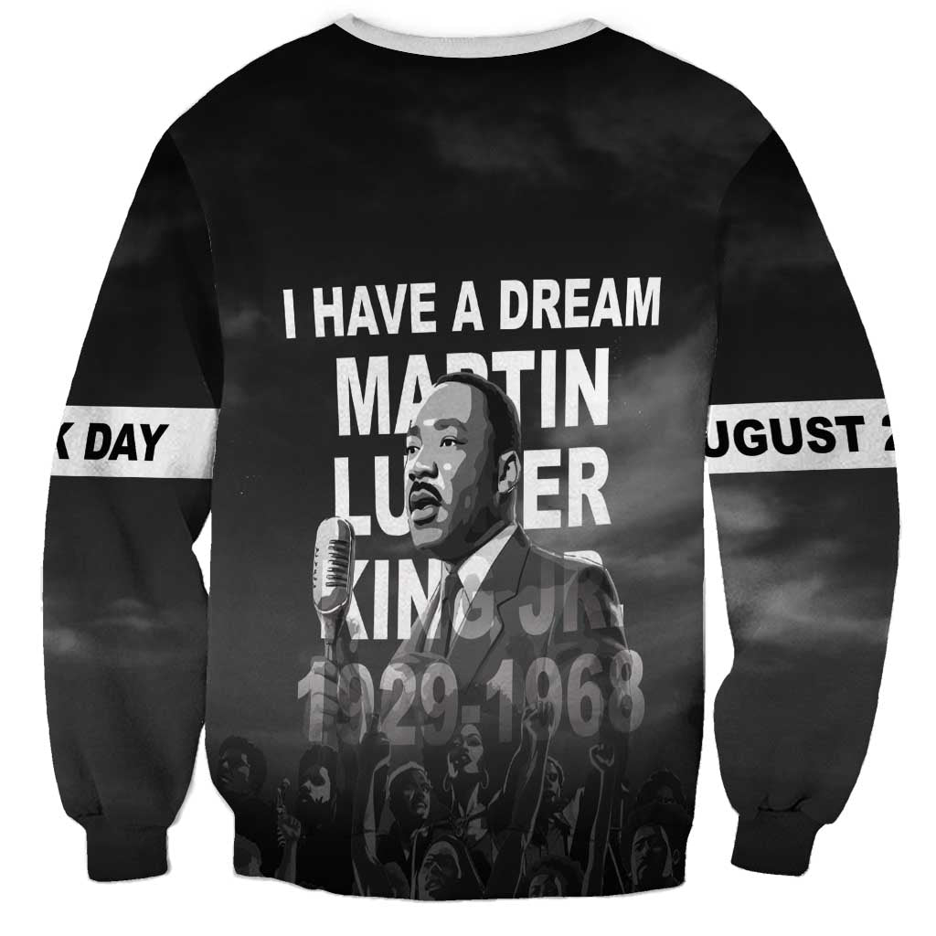 Black unisex sweatshirt with I Have a Dream text and Martin Luther King Jr portrait