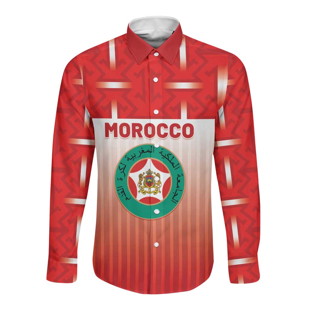 Custom Morocco Football Long Sleeve Button Shirt 1994 Retro Red Version - Wonder Print Shop