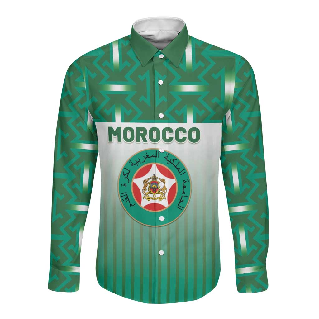 Custom Morocco Football Long Sleeve Button Shirt 1994 Retro Green Version - Wonder Print Shop