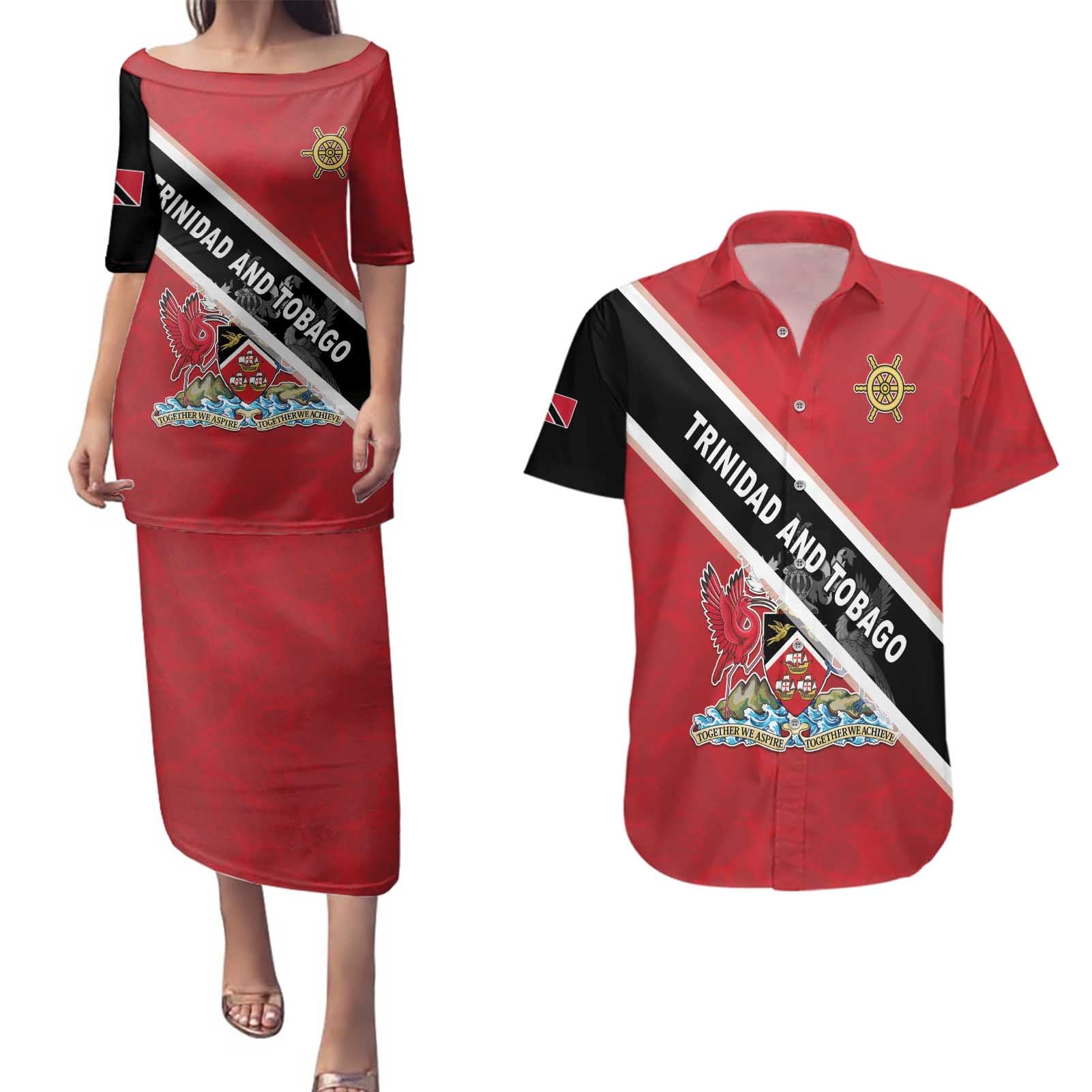 Personalized Trinidad and Tobago Couples Matching Puletasi and Hawaiian Shirt Coat Of Arms Flag Style