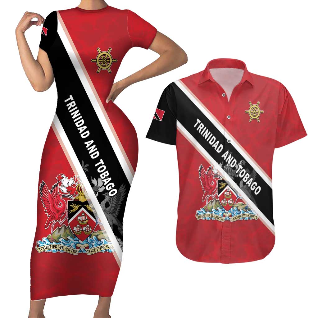 Personalized Trinidad and Tobago Couples Matching Short Sleeve Bodycon Dress and Hawaiian Shirt Coat Of Arms Flag Style